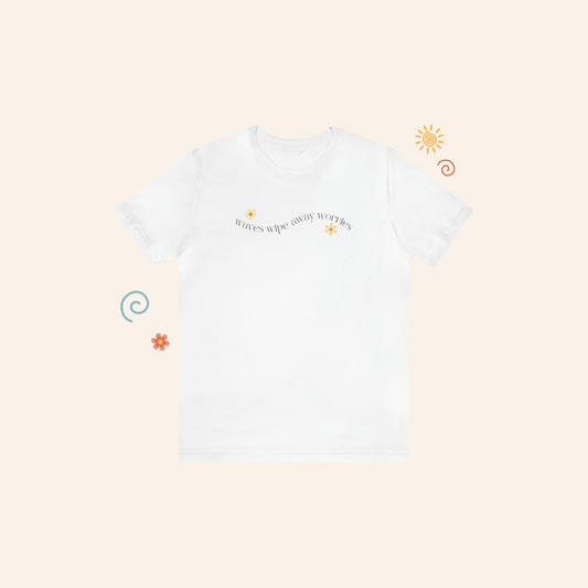 Waves wipe away worries Tshirt with groovy flowers - Curl Unity Collection